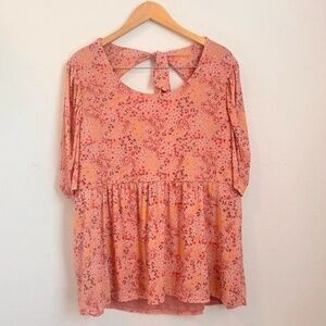 Siren Lily Womens 2XL Pink Floral Open Back Blouse Prairie Flowers